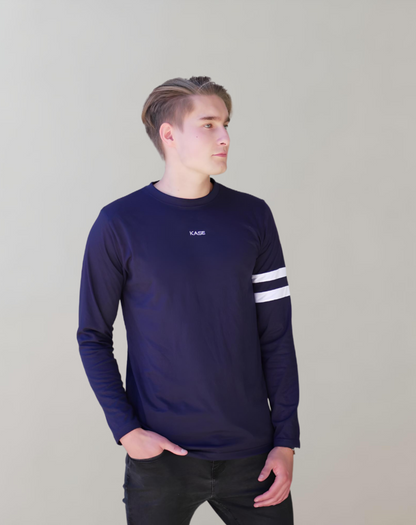 Blaues Longsleeve mit doppeltem Band am Ärmel