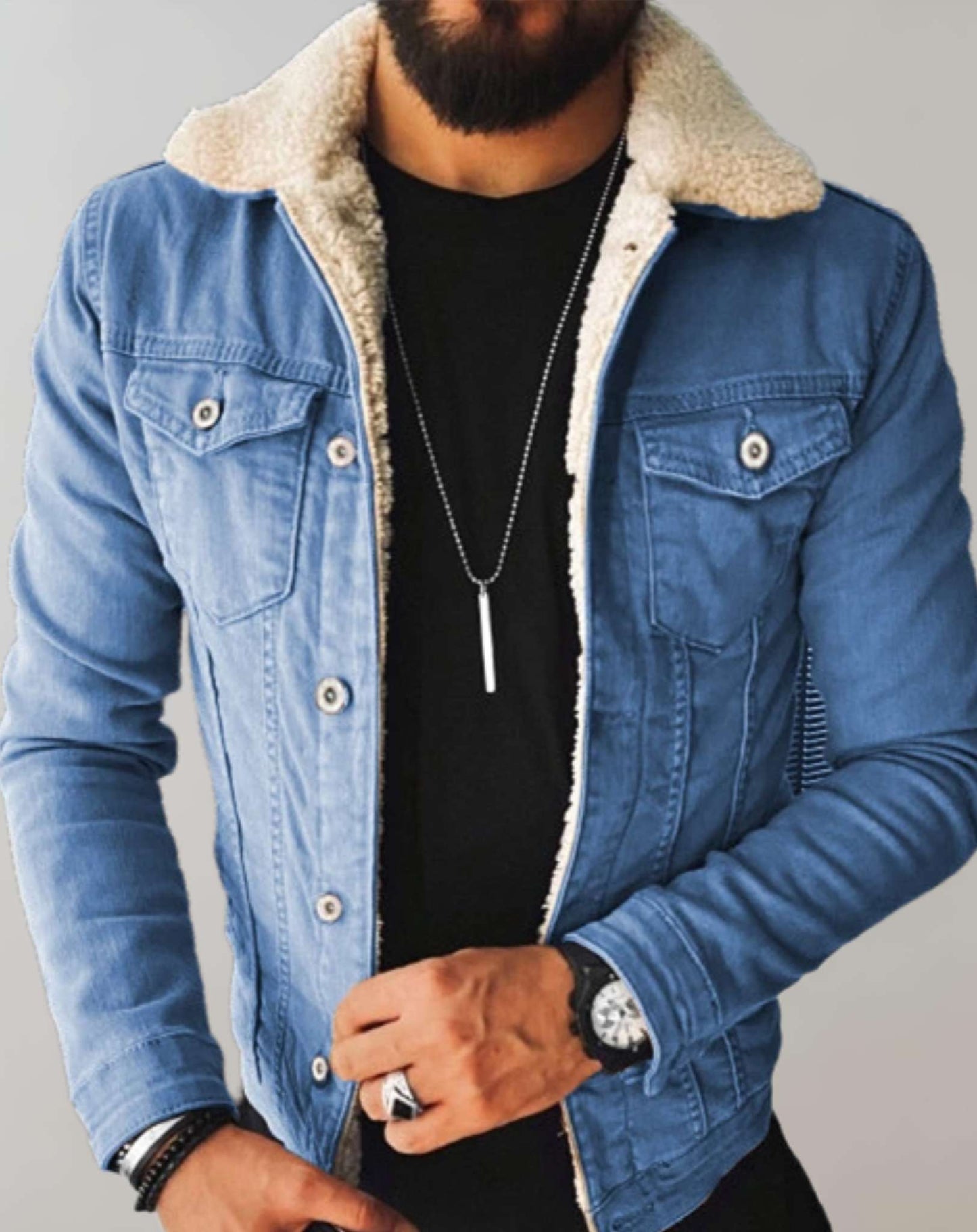 Alvin - Dicke und warme Jeansjacke mit Fleecekragen und -futter